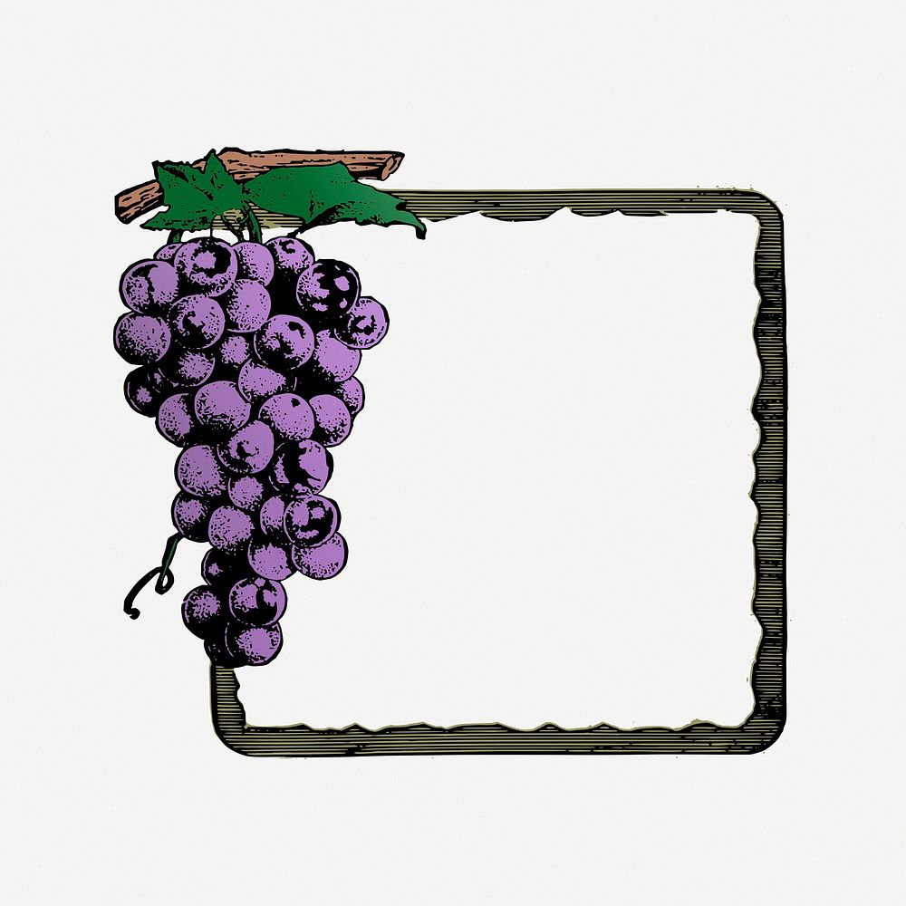 Grapes frame clipart, vintage illustration psd. Free public domain CC0 image.