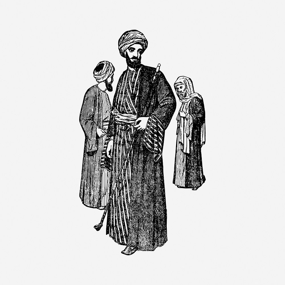 Arabian men, vintage drawing illustration. Free public domain CC0 image.