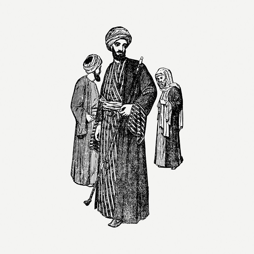 Arabian men clipart, vintage illustration psd. Free public domain CC0 image.