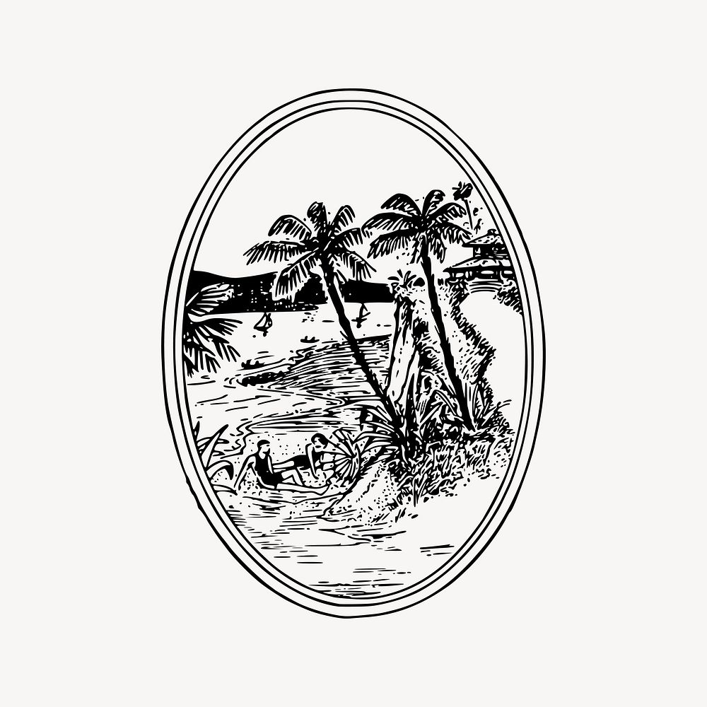 Tropical beach collage element, drawing illustration vector. Free public domain CC0 image.