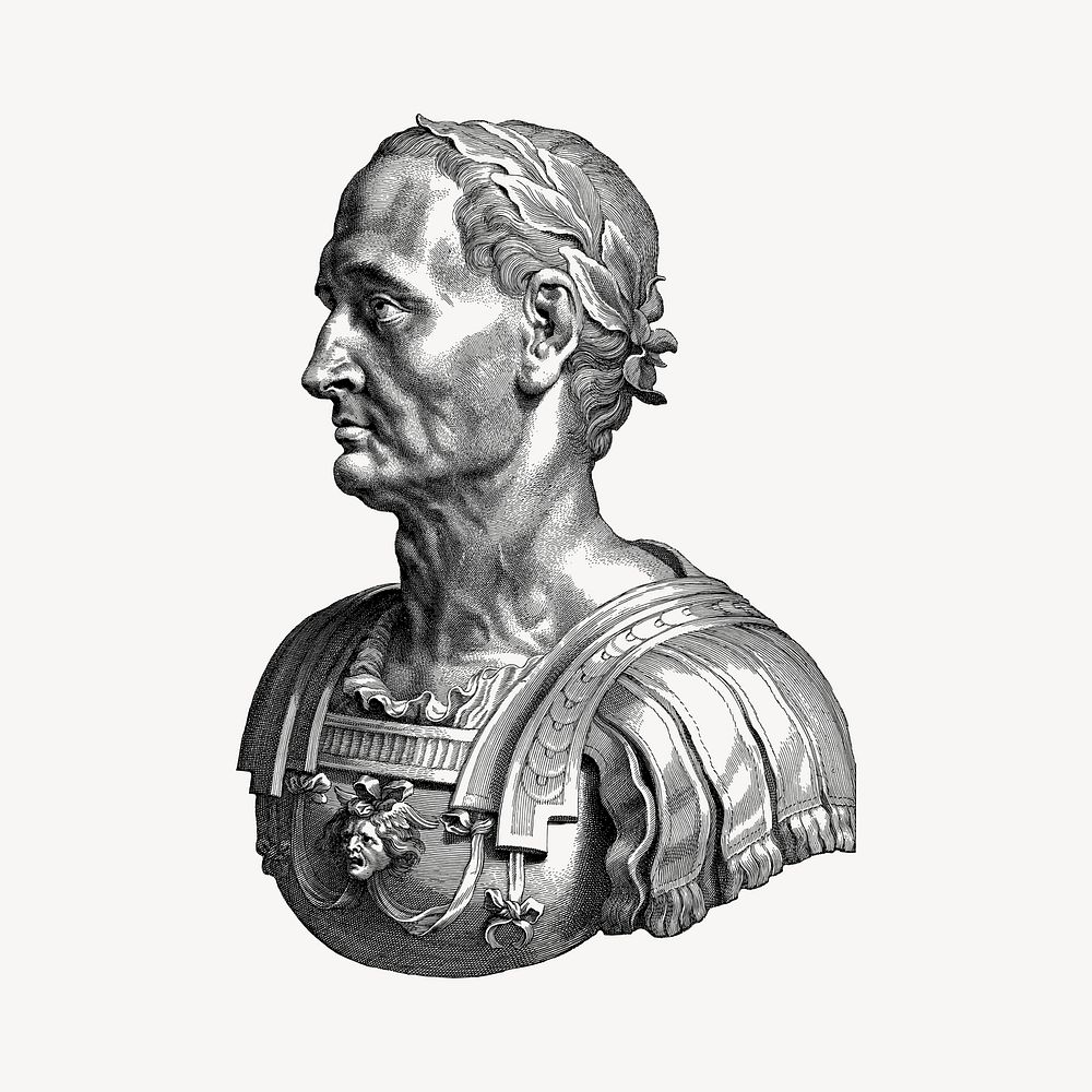 Julius Caesar bust collage element, drawing illustration vector. Free public domain CC0 image.