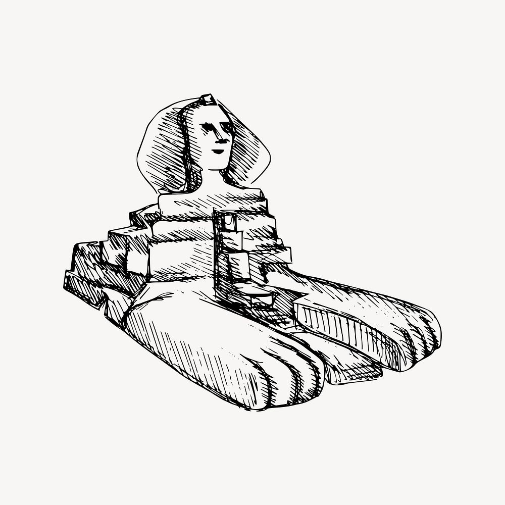 Sphinx of Giza collage element, drawing illustration vector. Free public domain CC0 image.