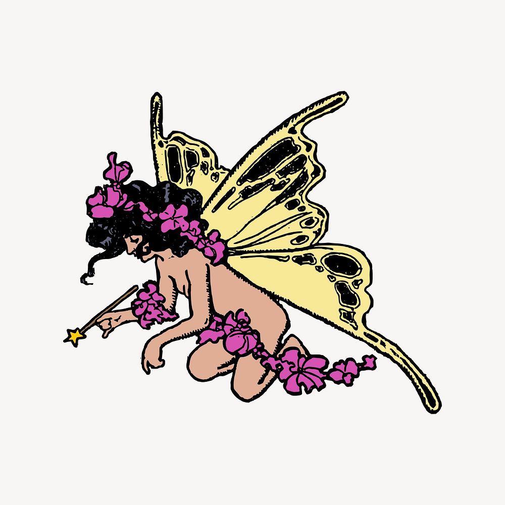 Butterfly fairy collage element, drawing illustration vector. 