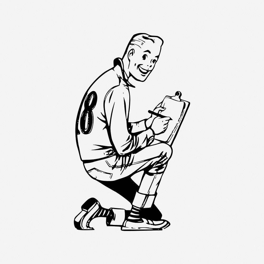 Boy sitting, vintage drawing illustration. Free public domain CC0 image.