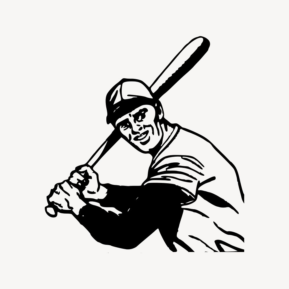Baseball player collage element, drawing illustration vector. 