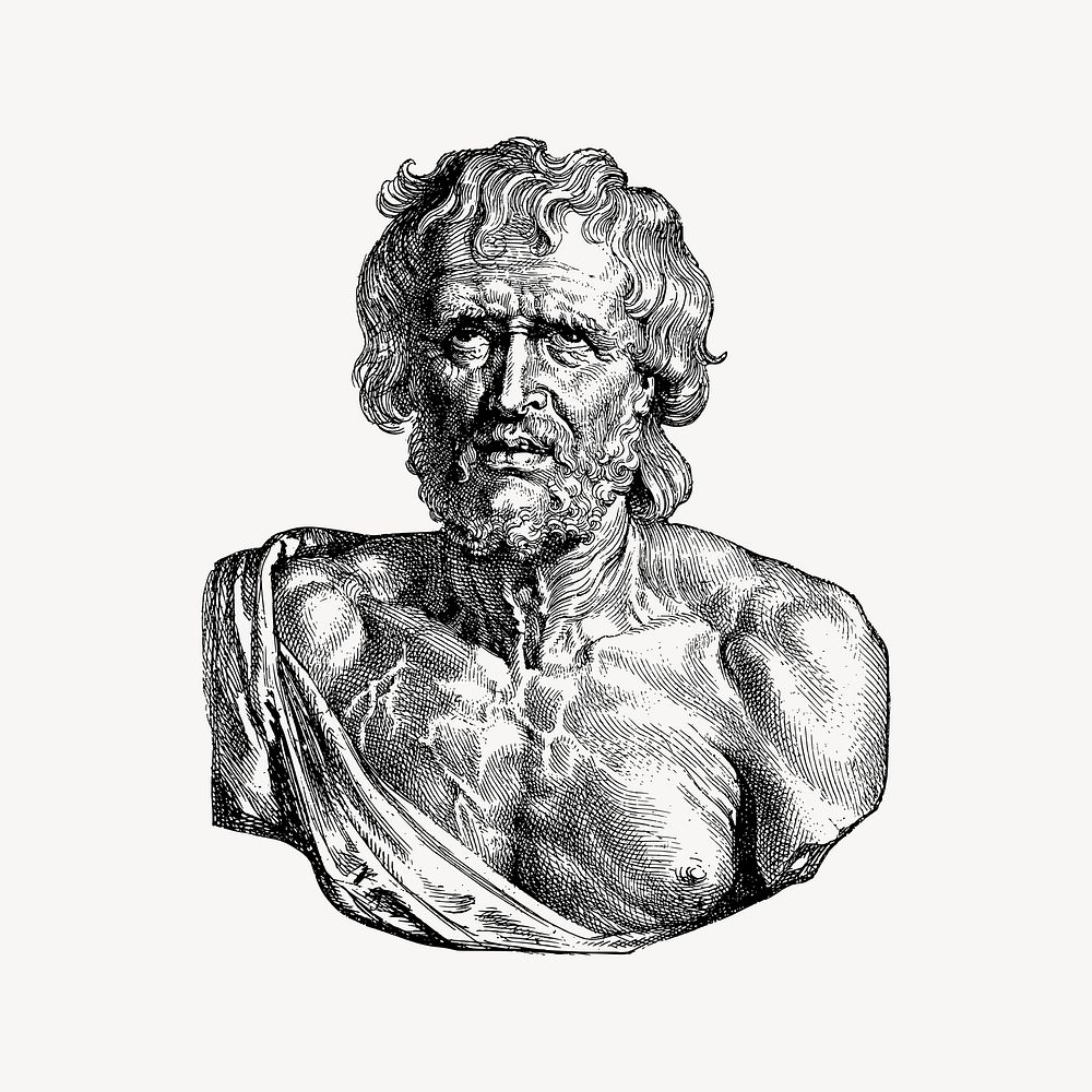 Seneca portrait collage element, drawing illustration vector. Free public domain CC0 image.