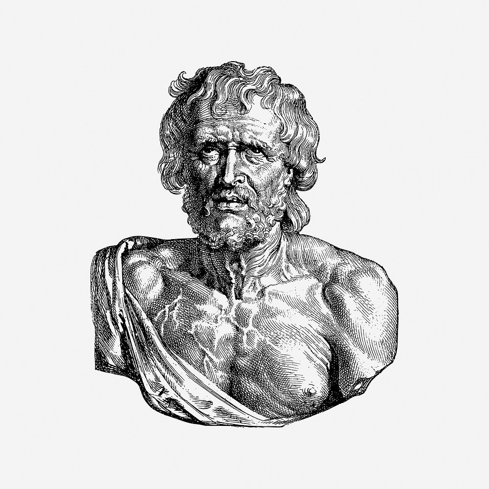 Seneca portrait, vintage drawing illustration. Free public domain CC0 image.