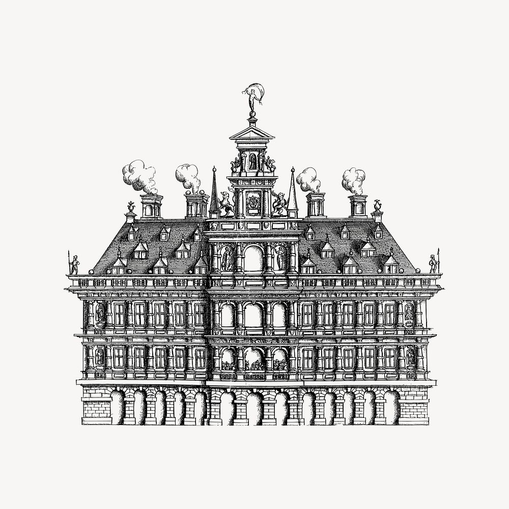 Big building collage element, drawing illustration vector. Free public domain CC0 image.