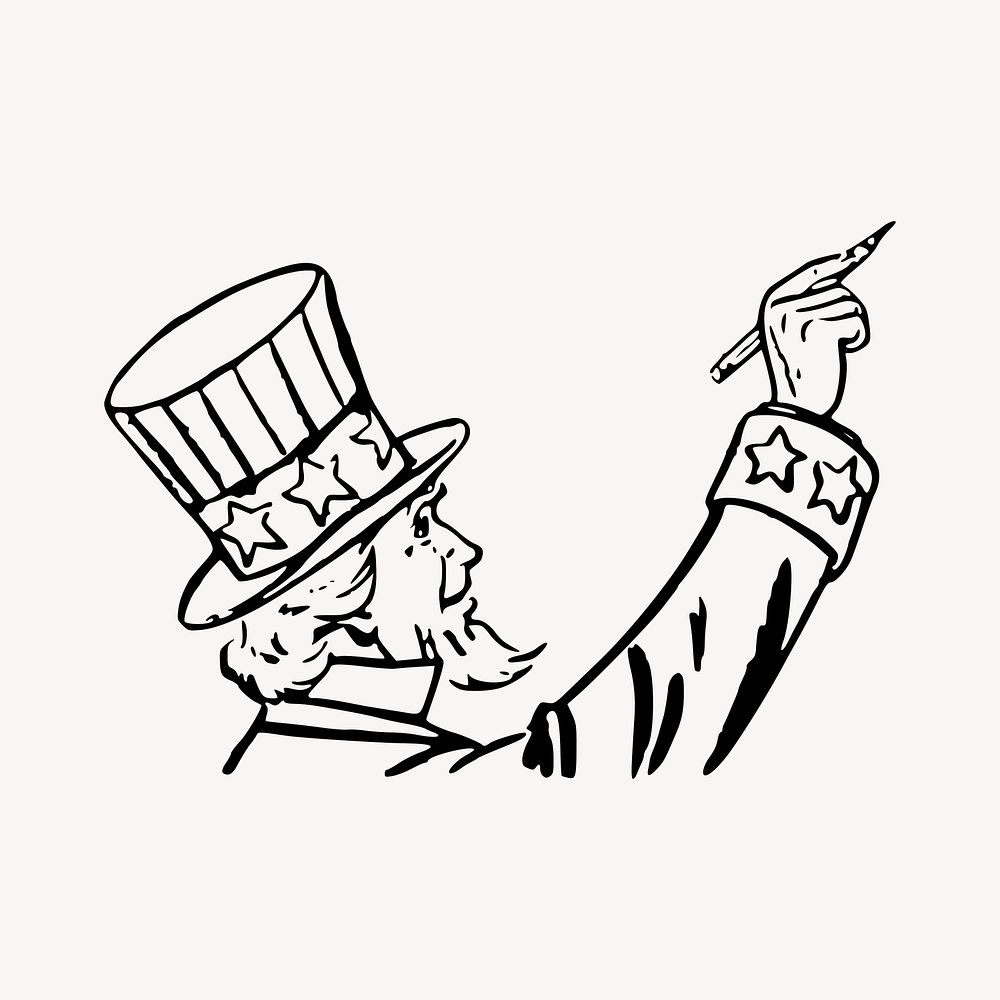 Uncle Sam collage element, drawing illustration vector. Free public domain CC0 image.