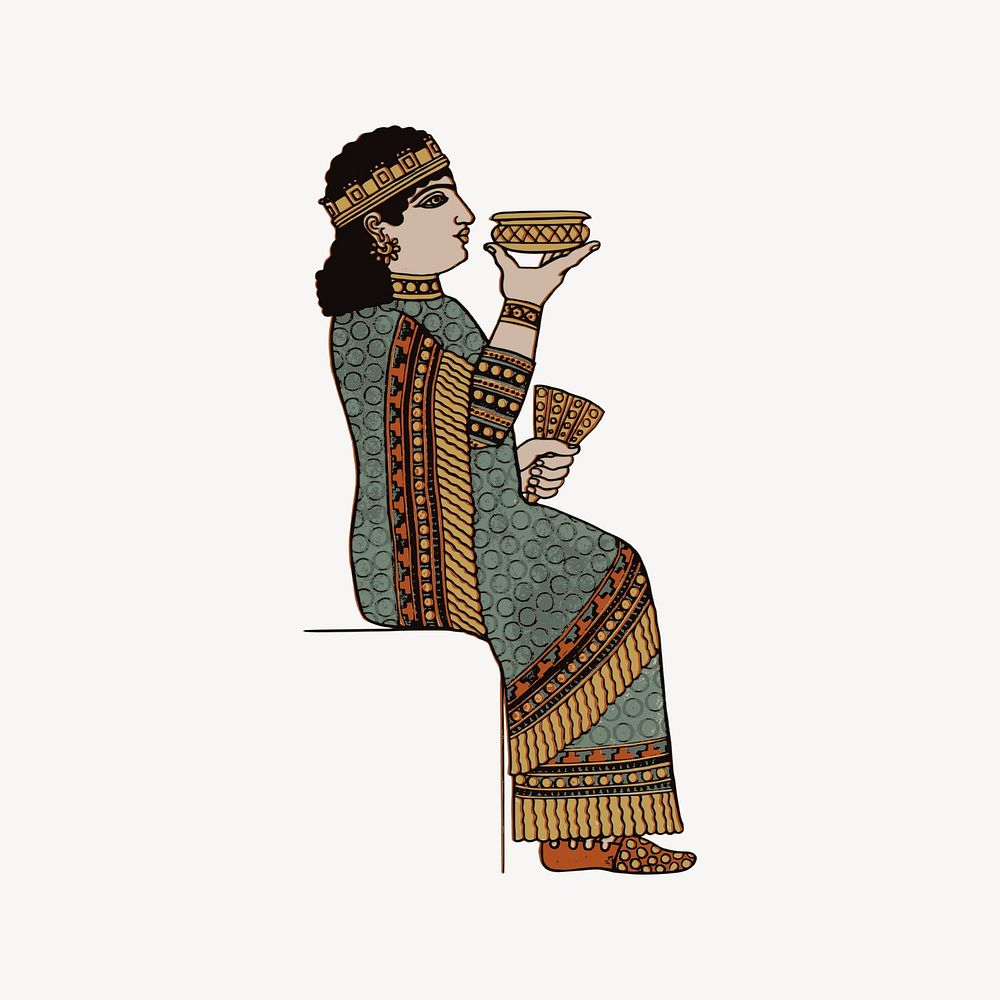 Assyrian clothes collage element, drawing illustration vector. Free public domain CC0 image.