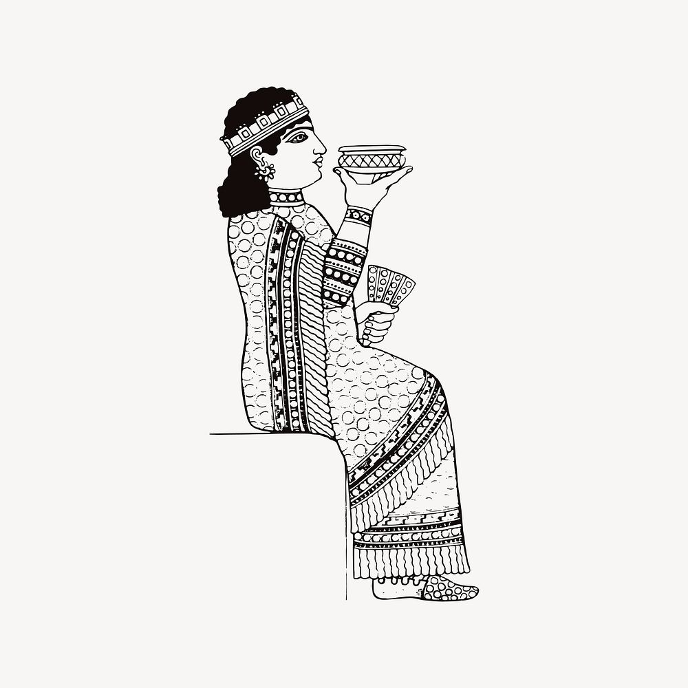 Assyrian clothes collage element, drawing illustration vector. Free public domain CC0 image.
