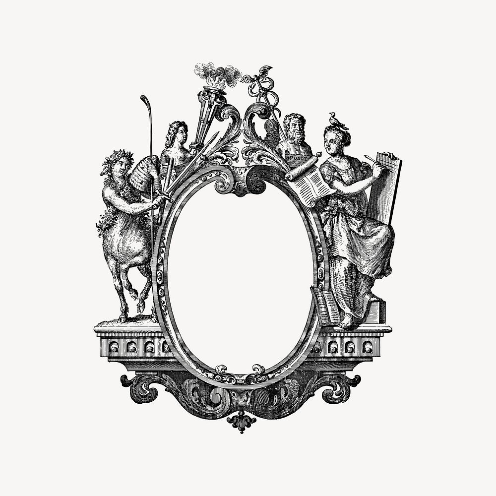 Antique frame collage element, drawing illustration vector. Free public domain CC0 image.