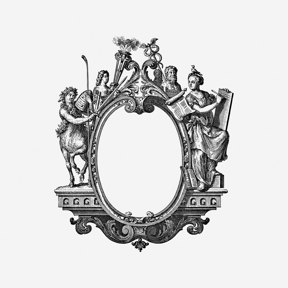 Antique frame, vintage drawing illustration. Free public domain CC0 image.