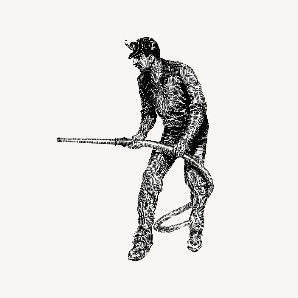 Man holding hose collage element, drawing illustration vector. Free public domain CC0 image.