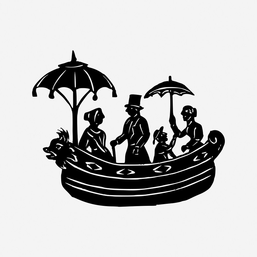 People on boat, vintage drawing illustration. Free public domain CC0 image.
