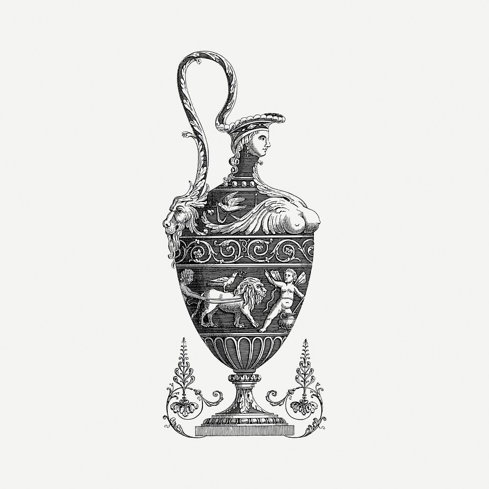 Ornamental jug clipart, vintage illustration psd. Free public domain CC0 image.
