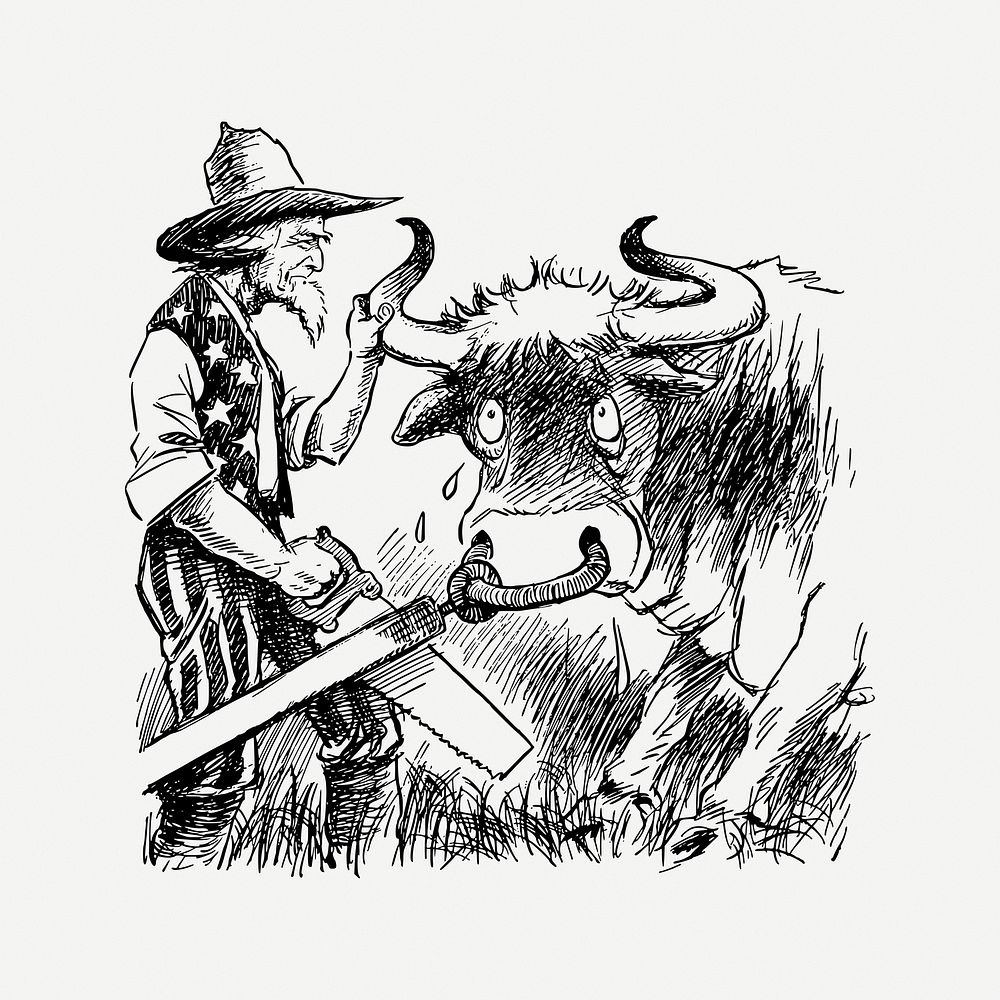 Uncle Sam & bull clipart, vintage illustration psd. Free public domain CC0 image.