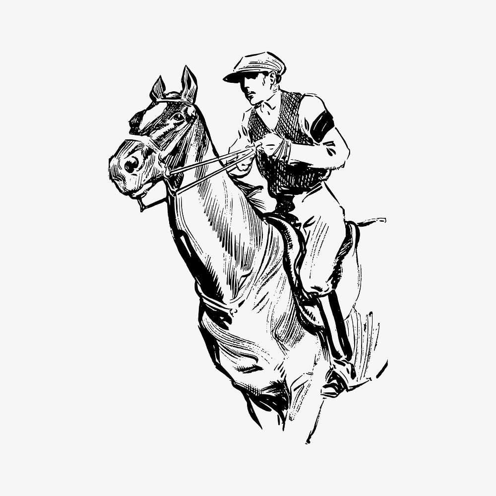 Horse racing collage element, drawing illustration vector. Free public domain CC0 image.