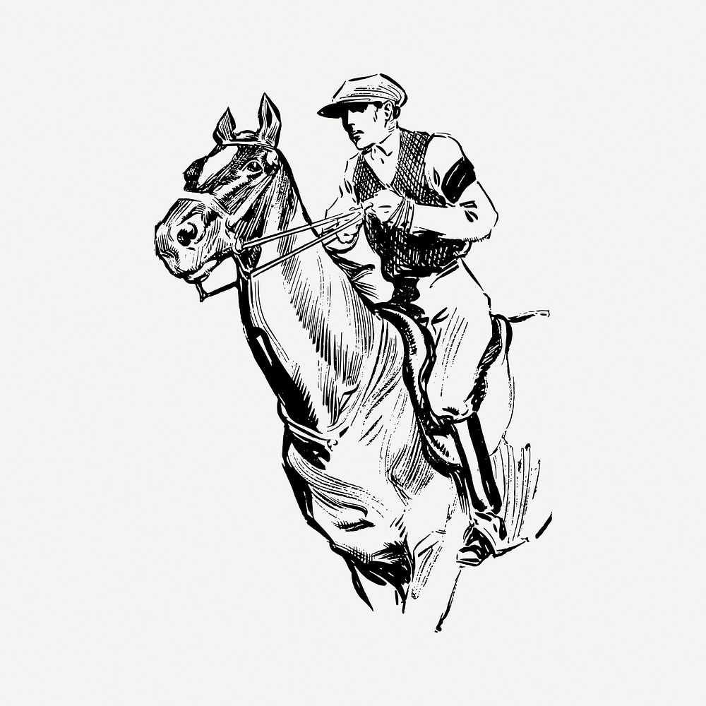 Horse racing clipart, vintage illustration psd. Free public domain CC0 image.
