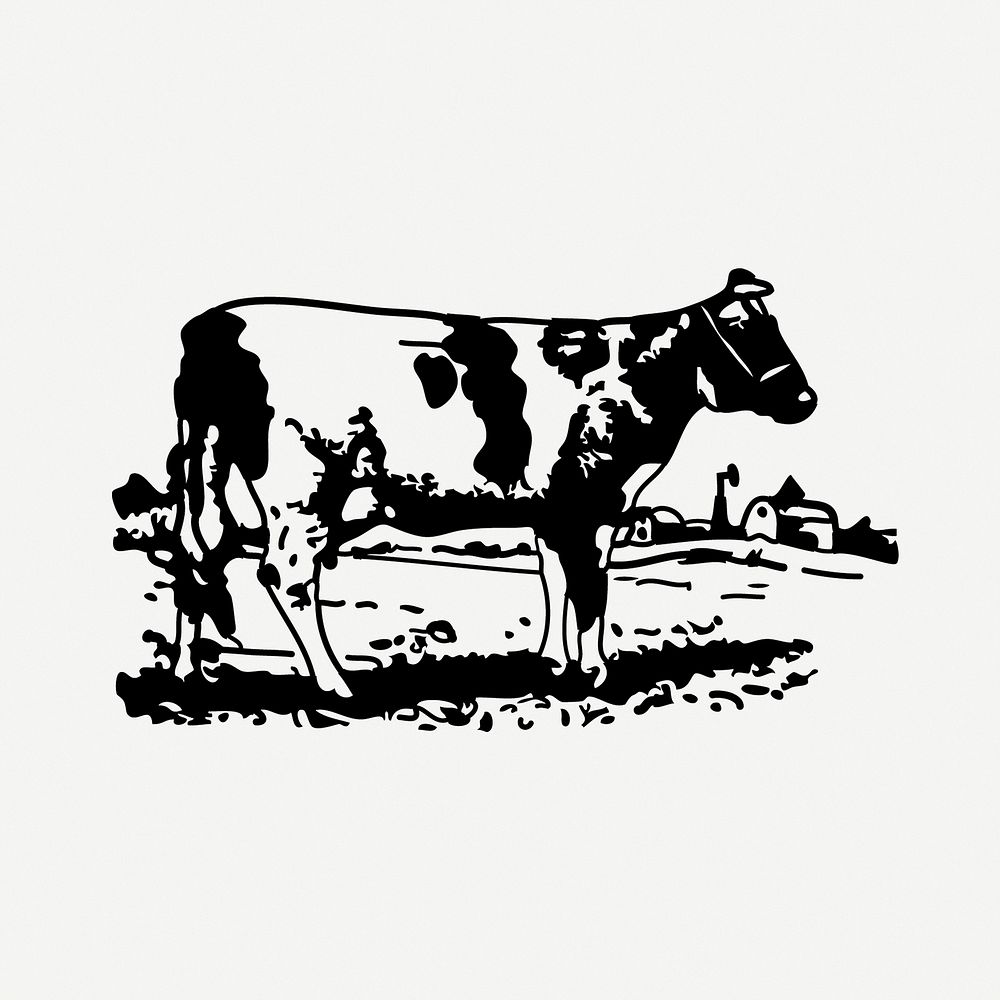Cow collage element, black & white illustration psd. Free public domain CC0 image.