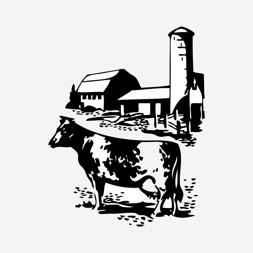 Farm collage element, black & white illustration psd. Free public domain CC0 image.