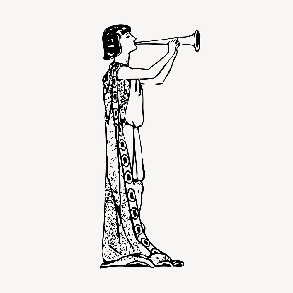 Girl playing flute clipart, vintage illustration vector. Free public domain CC0 image.
