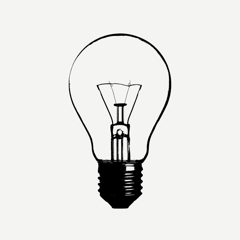 Light bulb collage element, black & white illustration psd. Free public domain CC0 image.