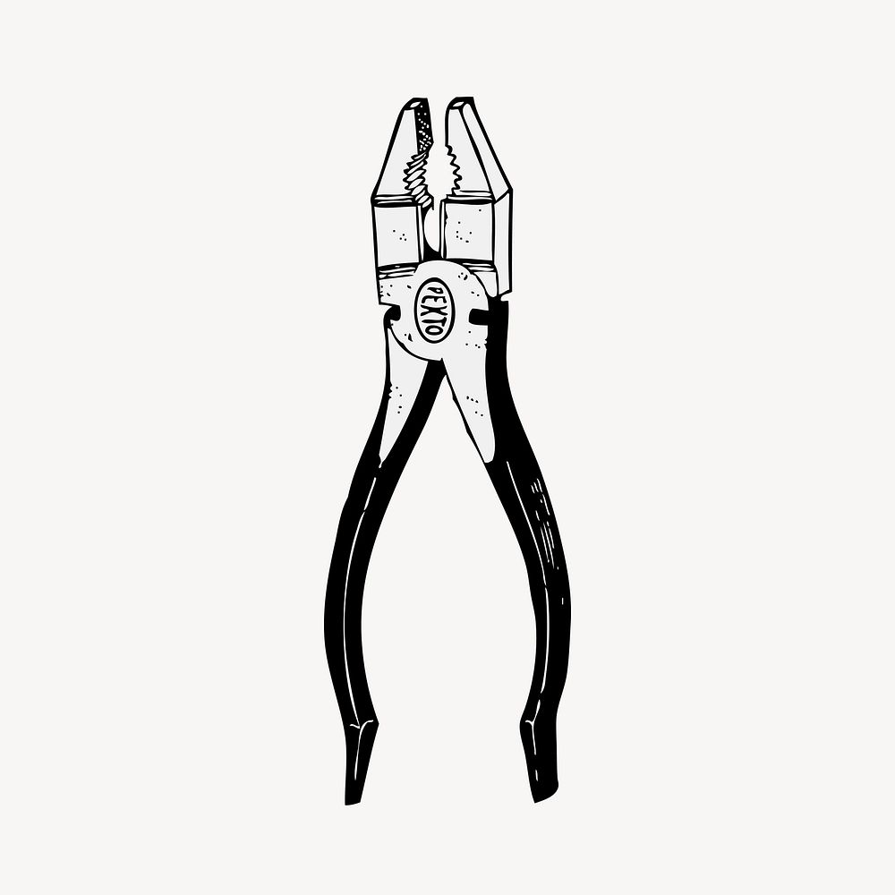 Pliers tool clipart, vintage illustration vector. 