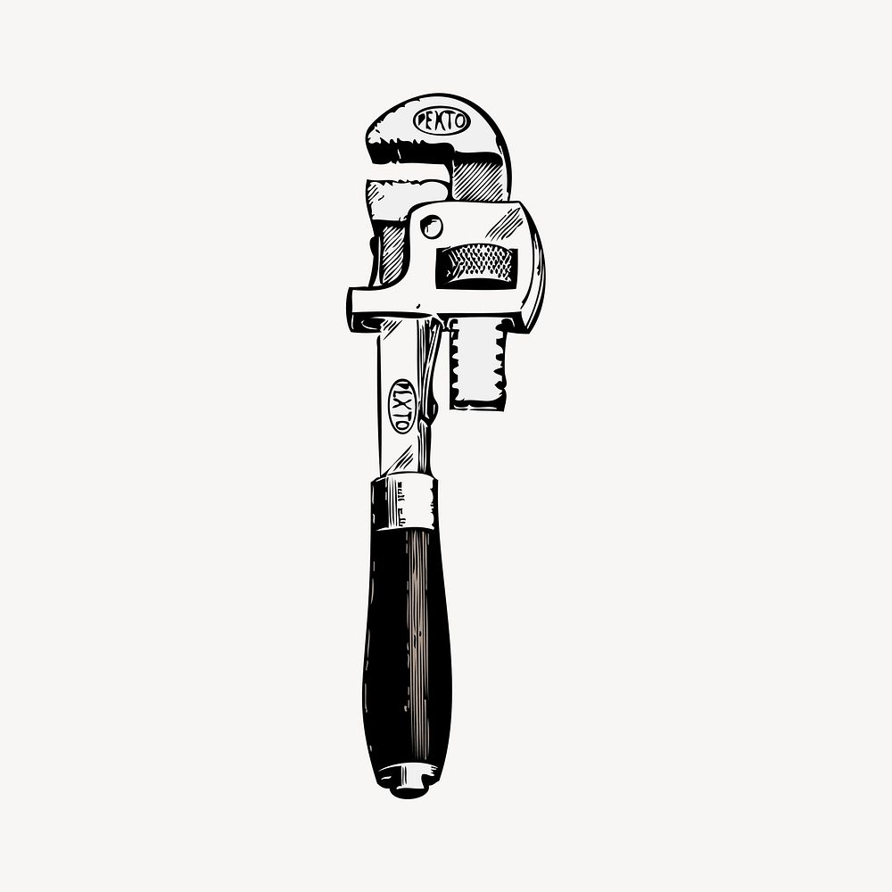 Pipe wrench clipart, vintage illustration vector. Free public domain CC0 image.