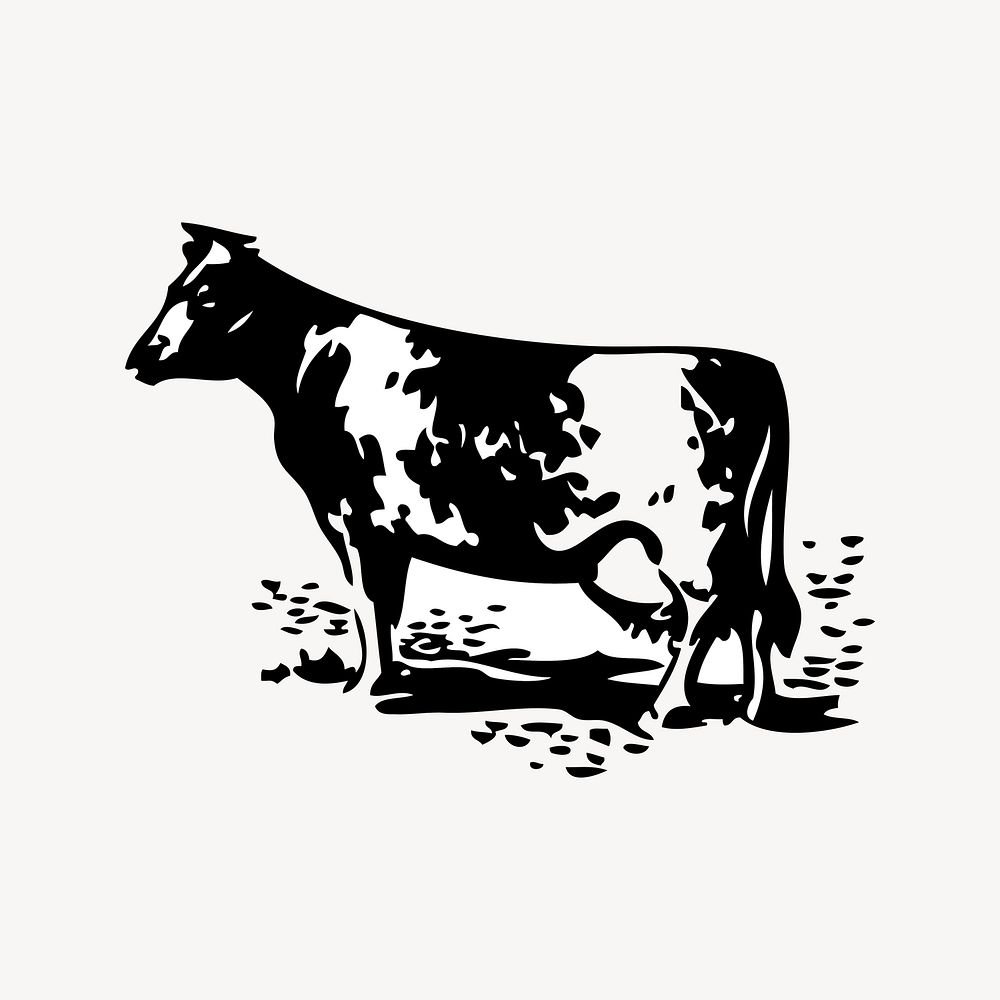 Cow clipart, vintage illustration vector. Free public domain CC0 image.