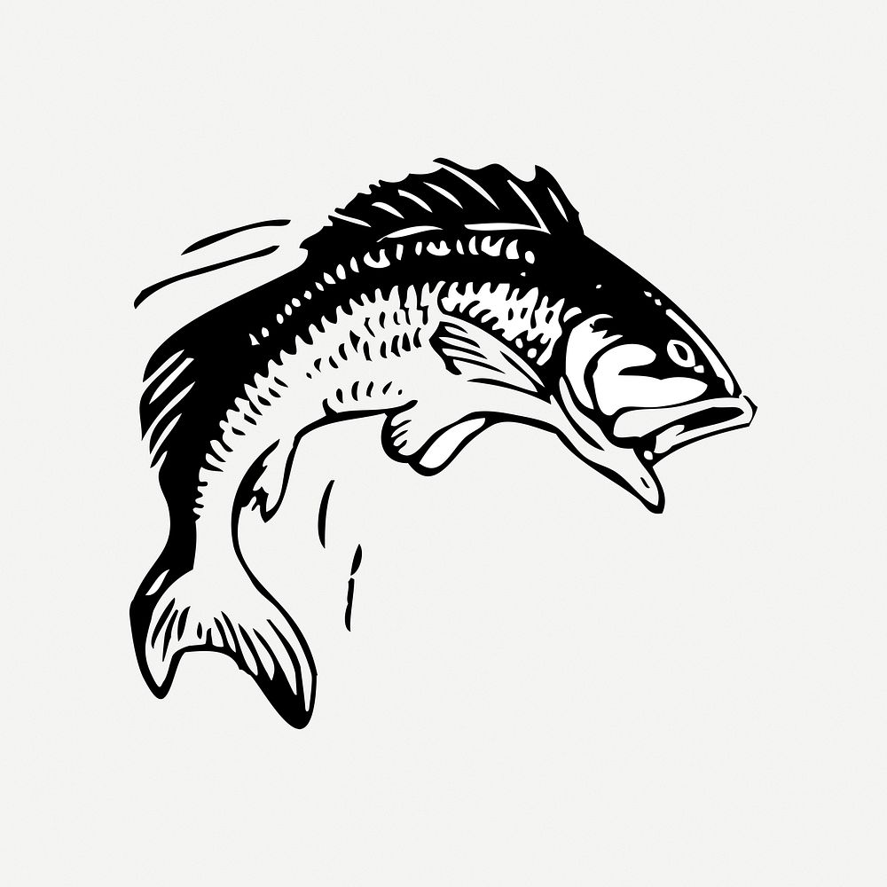 Fish collage element, black & white illustration psd. Free public domain CC0 image.