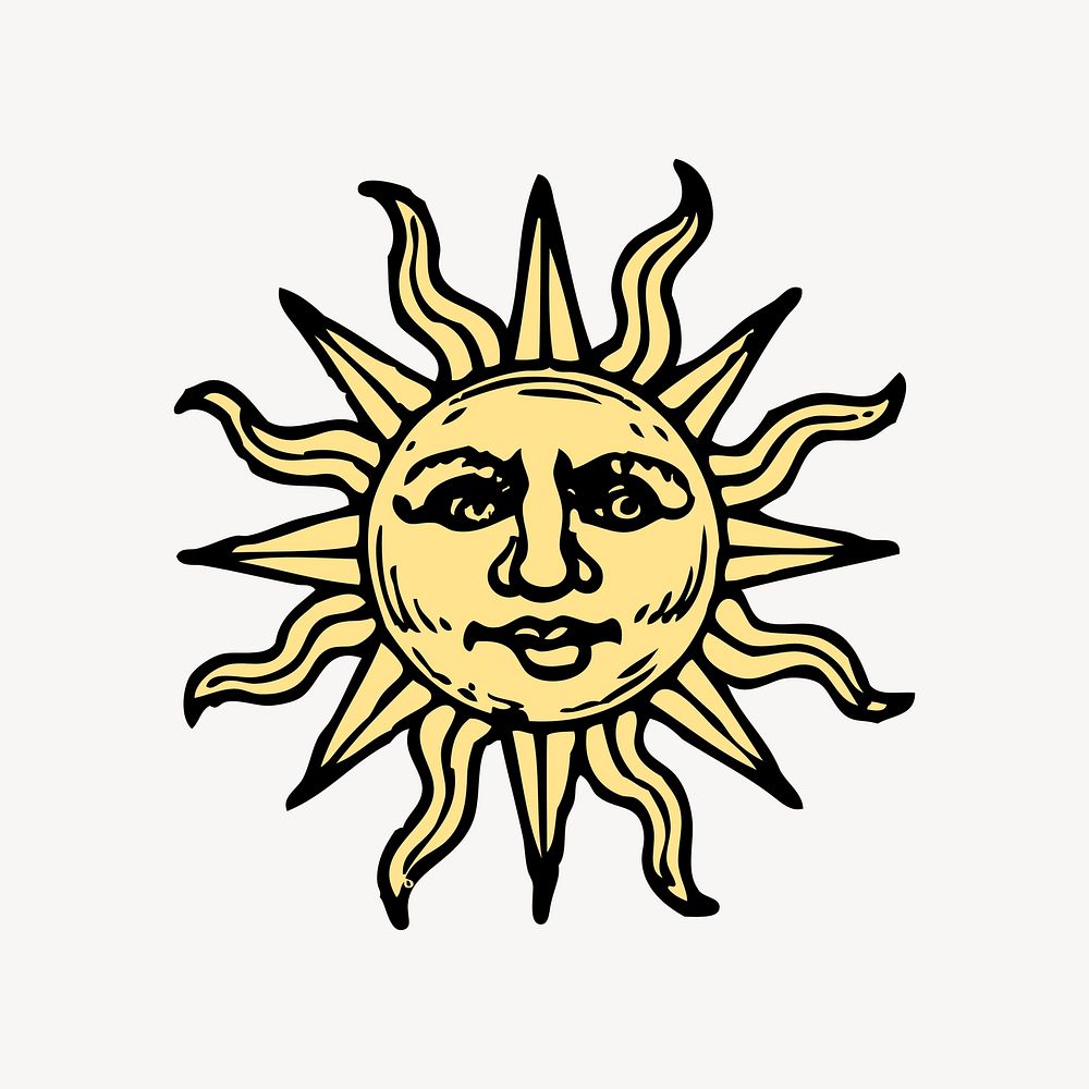 Sun clipart, vintage illustration vector. Free public domain CC0 image.