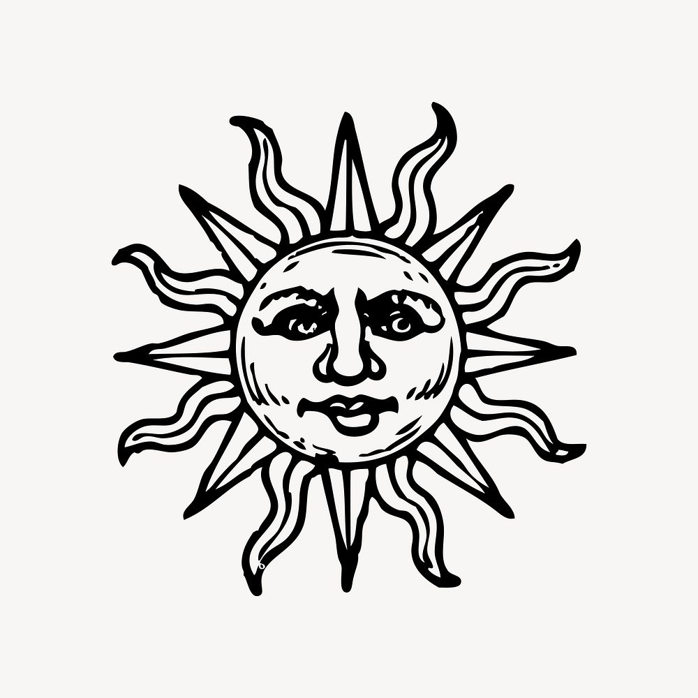 Vintage sun clipart, drawing illustration vector. Free public domain CC0 image.