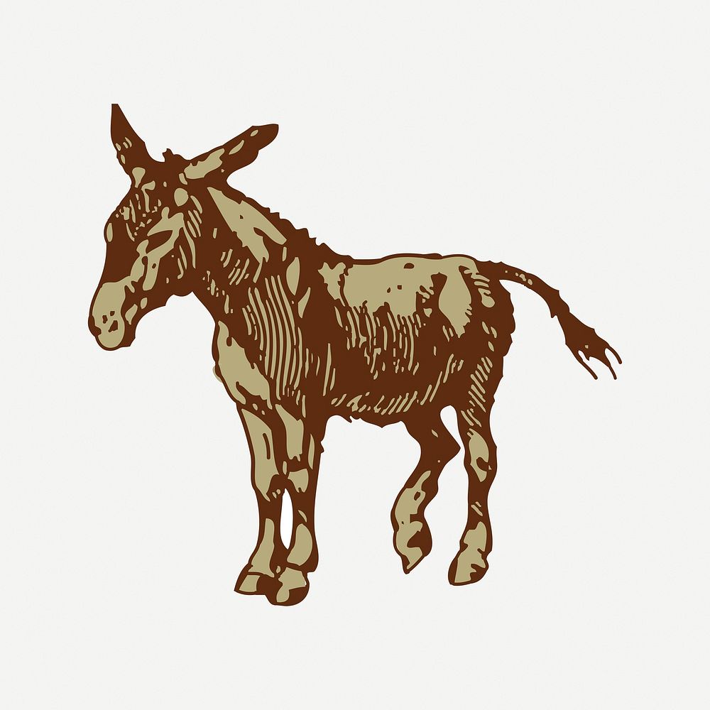 Donkey collage element, animal illustration psd. Free public domain CC0 image.