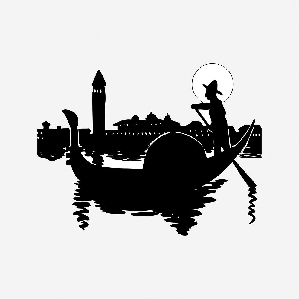 Venice silhouette, black & white illustration. Free public domain CC0 image.