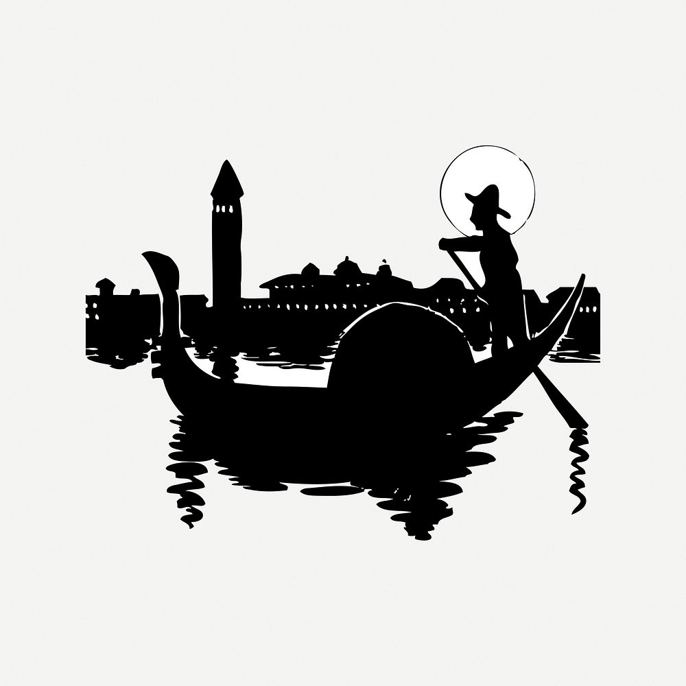 Venice silhouette collage element, black & white illustration psd. Free public domain CC0 image.