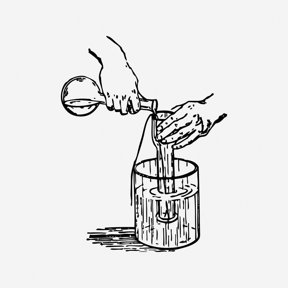 Laboratory, black & white illustration. Free public domain CC0 image.