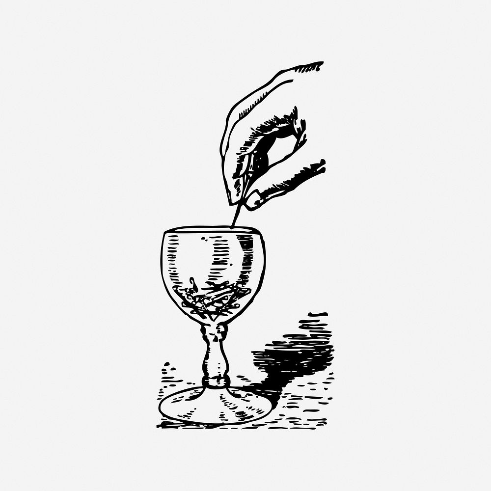 Glass, black & white illustration. Free public domain CC0 image.