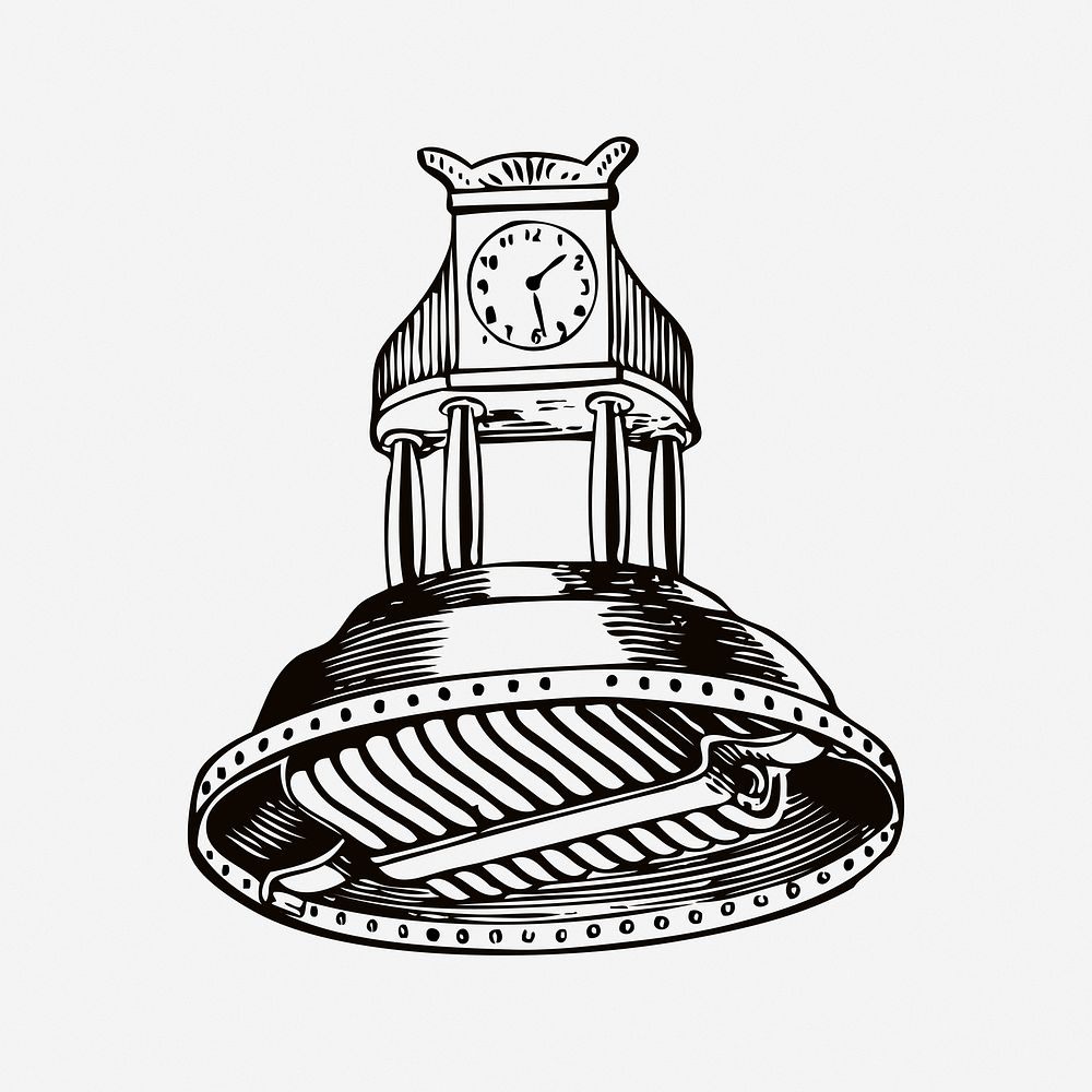 Clock, black & white illustration. Free public domain CC0 image.