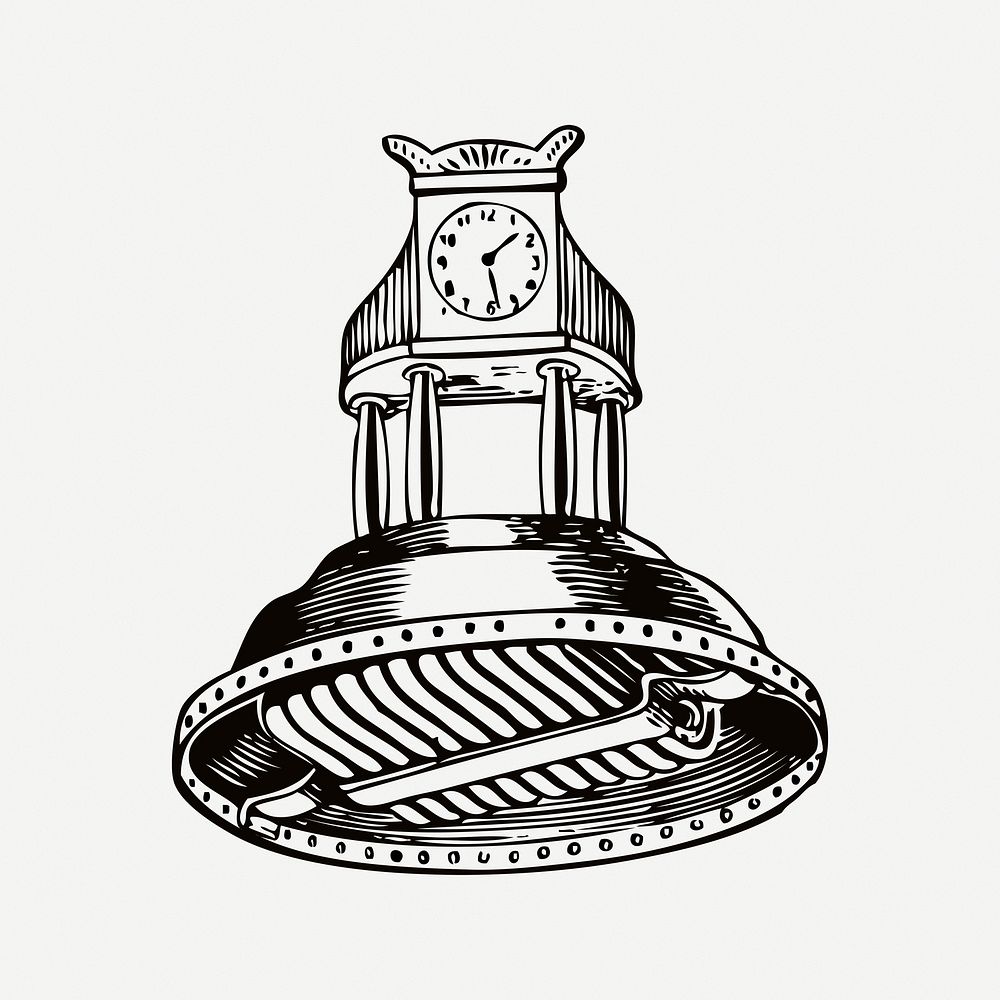 Clock collage element, black & white illustration psd. Free public domain CC0 image.
