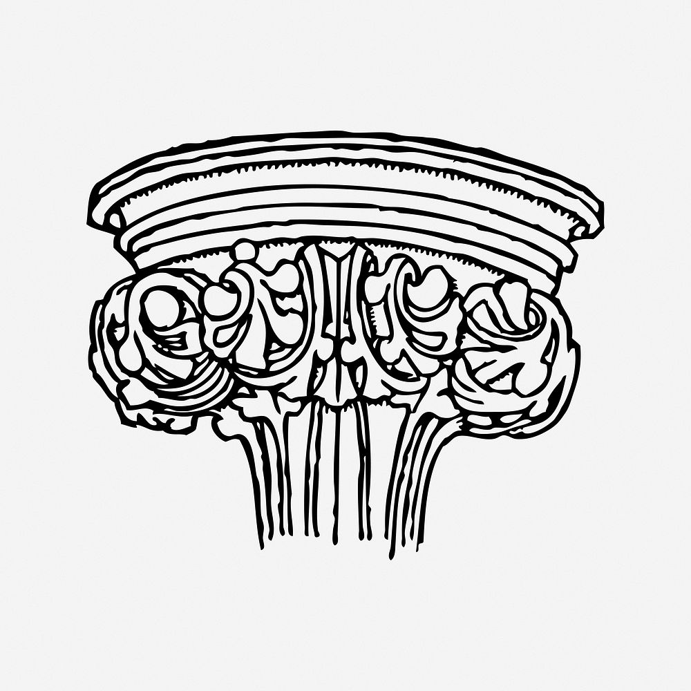 Gothic pillar, black & white illustration. Free public domain CC0 image.