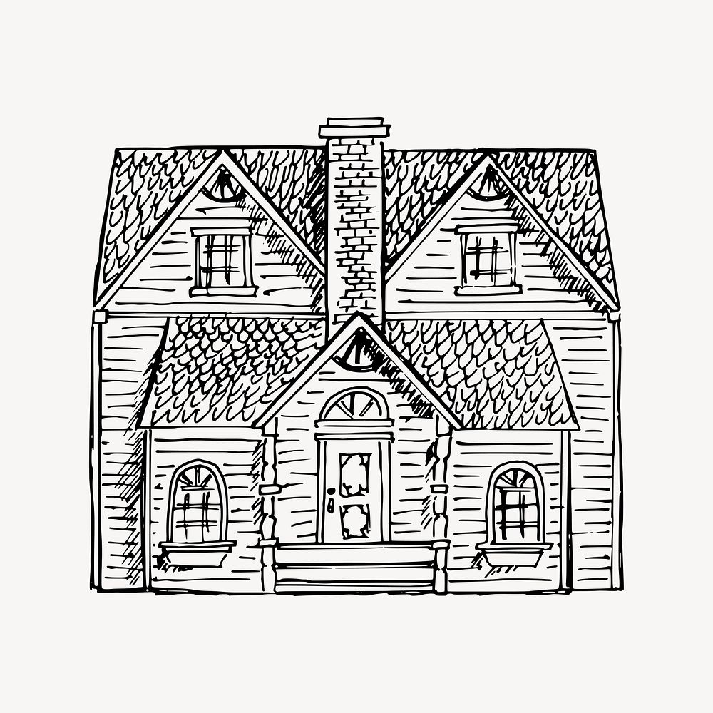 House clipart, vintage illustration vector. Free public domain CC0 image.