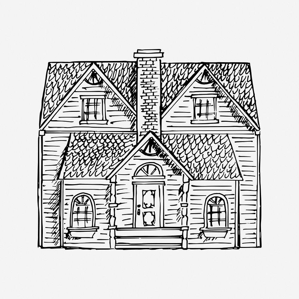 House, black & white illustration. Free public domain CC0 image.
