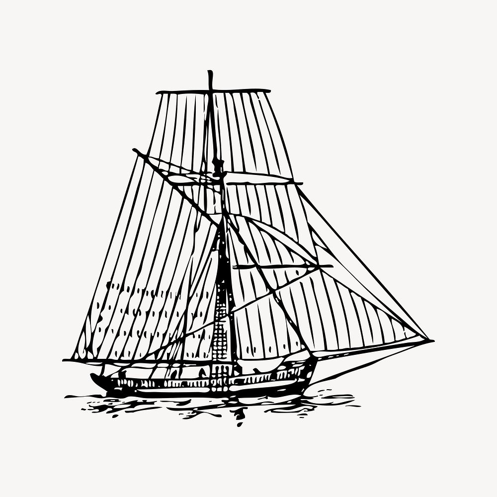 Sail ship clipart, vintage illustration vector. Free public domain CC0 image.