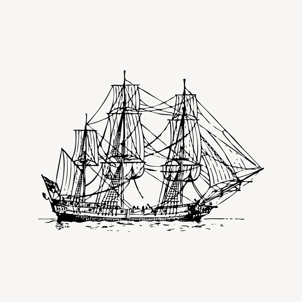Tall ship clipart, vintage illustration vector. Free public domain CC0 image.