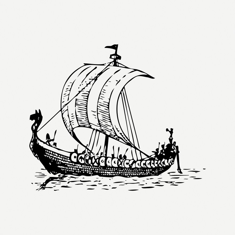 Sail ship collage element, black & white illustration psd. Free public domain CC0 image.