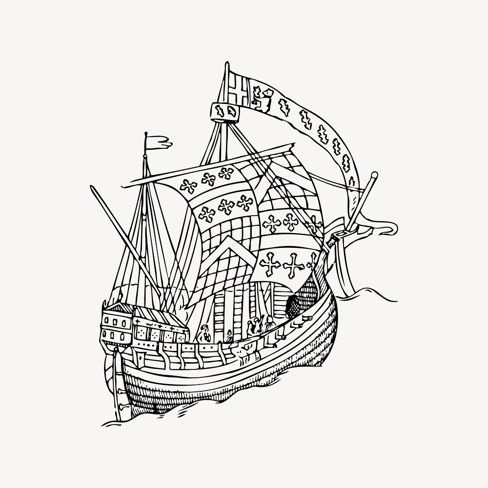 Sail ship clipart, vintage illustration vector. Free public domain CC0 image.