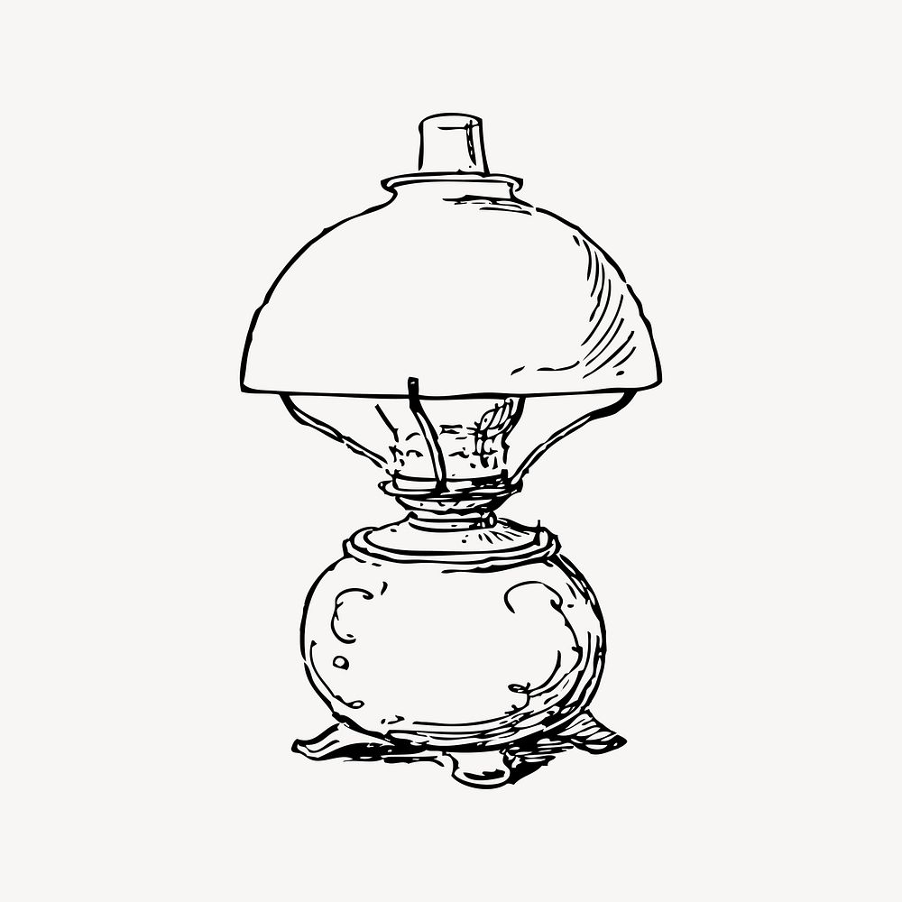 Vintage lamp clipart, drawing illustration vector. Free public domain CC0 image.