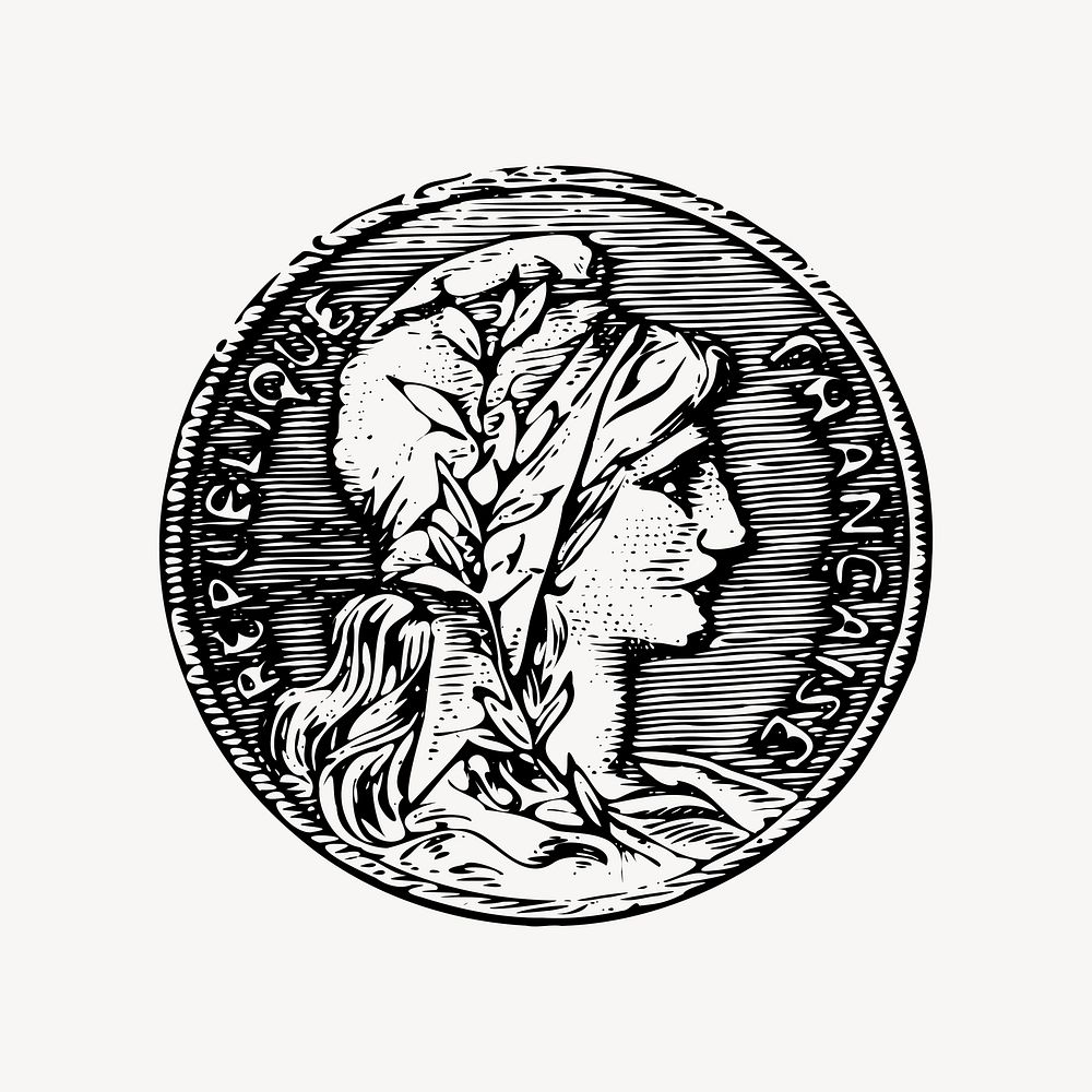 Old coin clipart, vintage illustration vector. Free public domain CC0 image.