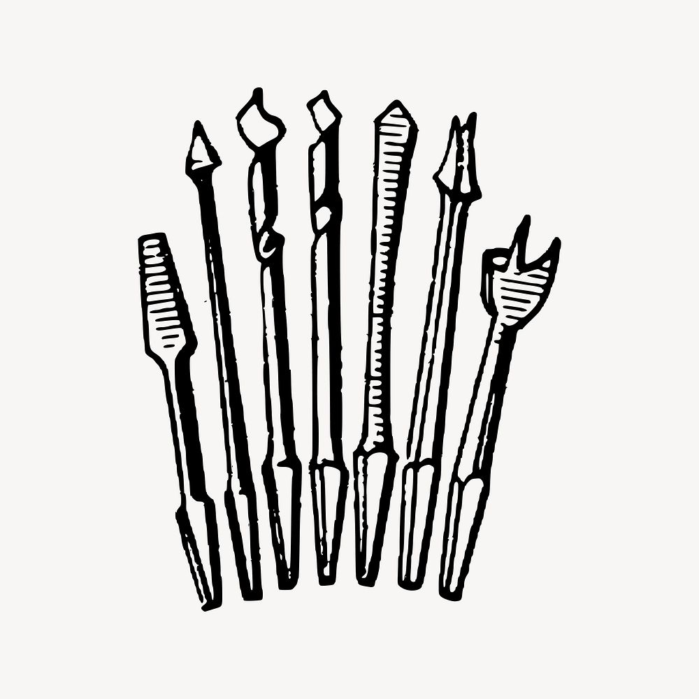 Drill bit set clipart, vintage illustration vector. Free public domain CC0 image.